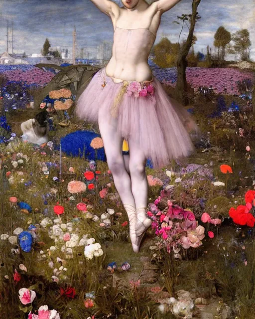 Prompt: a ballerina dancing in a rubbish dump surrounded by colourful flowers, by edgar maxence and caravaggio and michael whela, artistic, intricate drawing, light brazen, realistic fantasy, 8 k resolution