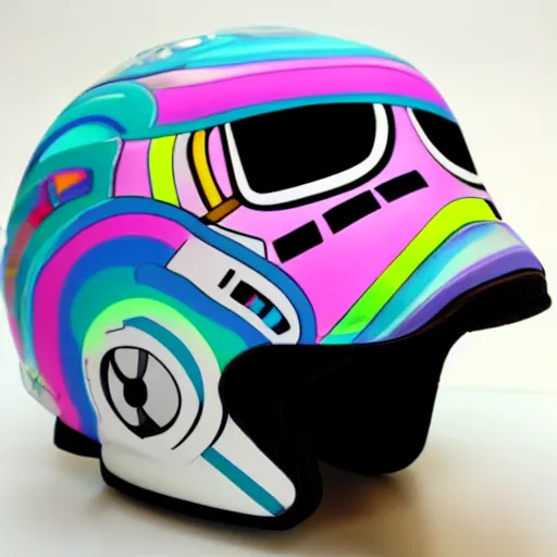 Prompt: a storm trooper helmet designed by lisa frank