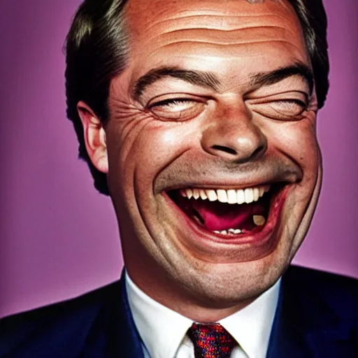 Prompt: Nigel Farage laughing for a 1990s sitcom tv show, Studio Photograph, portrait C 12.0