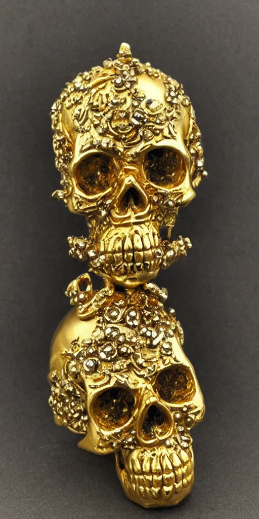 Image similar to ornate gold skull realistic 3 d covered in jewels antique