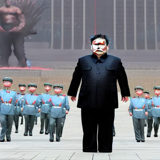 Image similar to godzilla with kim jong un face kim jong un dressed like godzilla