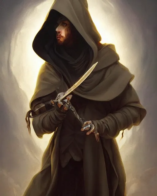 Image similar to baroque portrait of a shadowy man wearing a hooded cloak, playing a magical mandolin, gallery art by peter mohrbacher, artstation, artgate