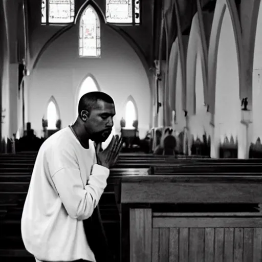 Image similar to kanye west praying in a church