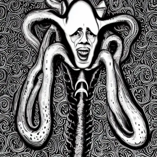 Prompt: a detailed portrait of Steve Buscemi as a squid in the style junji ito, 8k, ornate, intricate