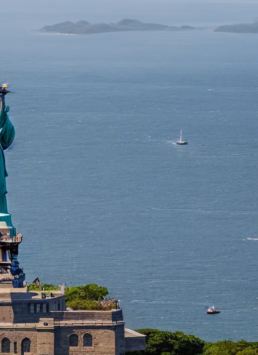 Image similar to the statue of liberty and cristo del corcovado