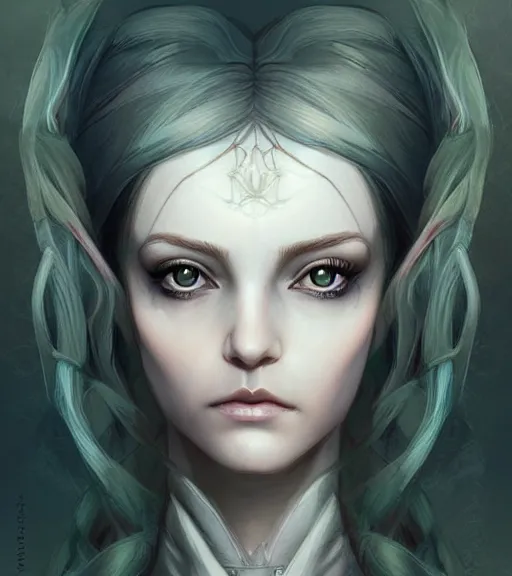 Prompt: A detailed digital art head on symmetrical fanart portrait of a cute elven woman with split coloredhair by Charlie bowater and lise deharme wlop, critical role