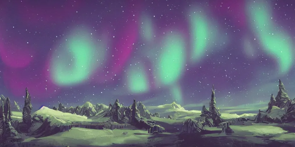 Prompt: sky with northern lights, illustration, best of artstation, steampunk style