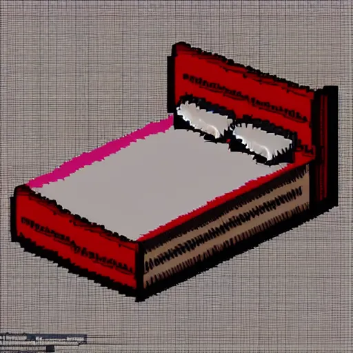 Prompt: a paper model of a bed with a red blanket, pixel art by xul solar, polycount contest winner, pixel art, flat shading, # pixelart, ambient occlusion
