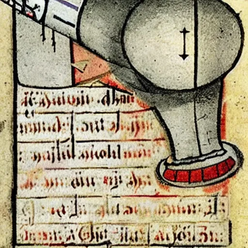 Image similar to bad drawedmix between a turborreactor and a rocket in a medieval manuscript, medieval manuscript, golden miniatures