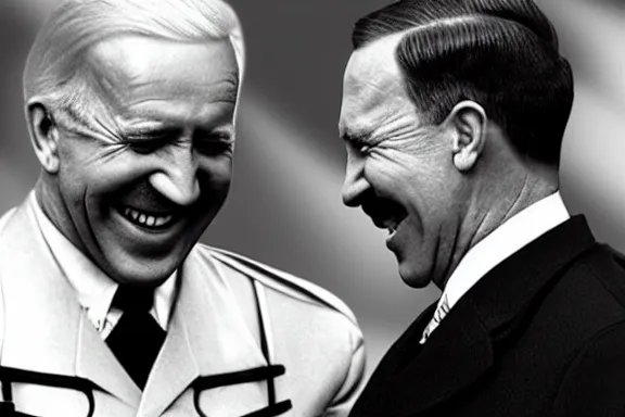 Image similar to “ very very intricate photorealistic photo of hitler and joe biden laughing together, detailed natural lighting, award - winning crisp details ”