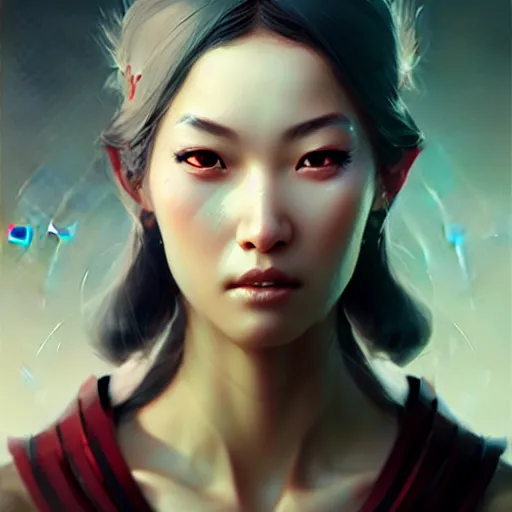 Image similar to beautiful women with oriental faces, character portrait, sharp, digital matte painting, by greg rutkowski, trending on artstation