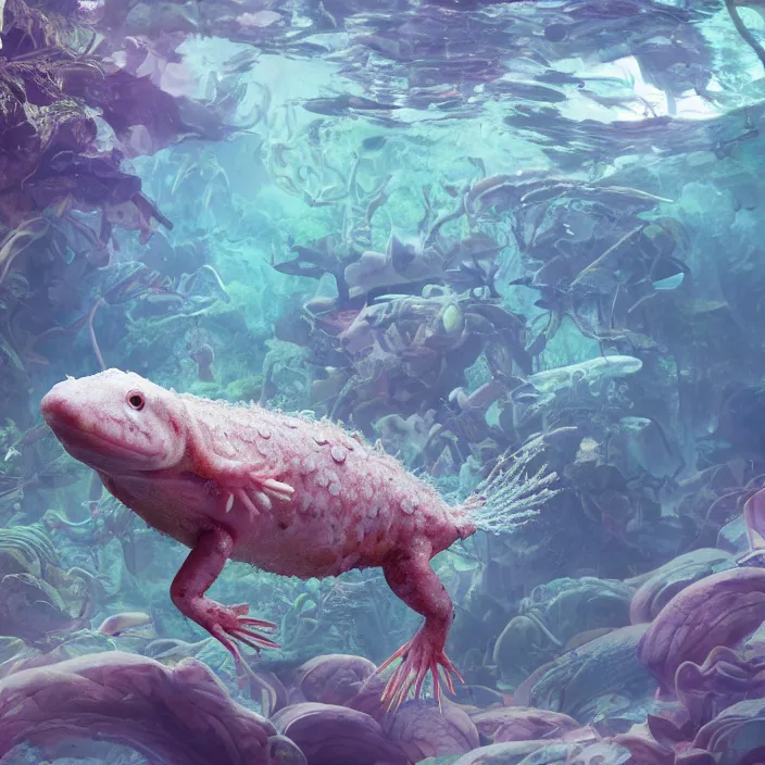 Prompt: axolotl. national geographic. very coherent symmetrical artwork. cinematic, high detail, octane render, 8 k, iridescent accents