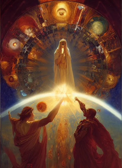 Image similar to the eighth sphere, the fixed stars : faith, hope, and love from dante's divine comedy. highly detailed painting by gaston bussiere, craig mullins, j. c. leyendecker 8 k