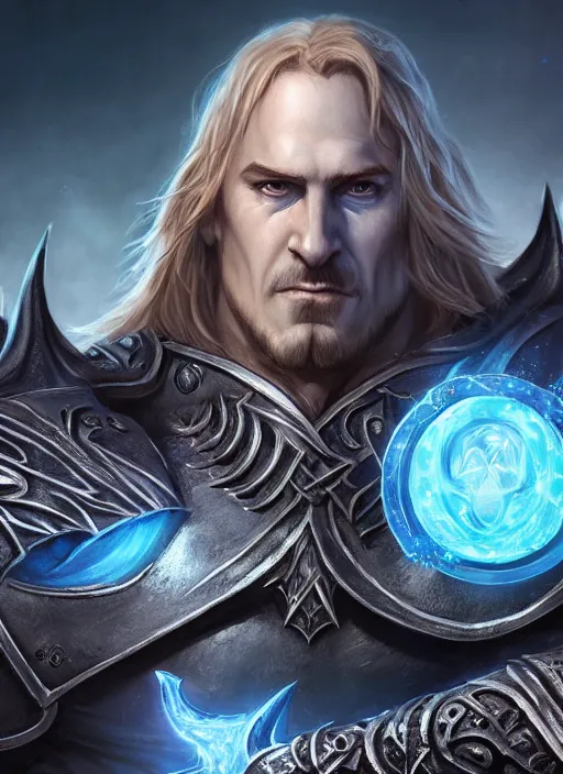 Prompt: arthas menethil, ultra detailed fantasy, elden ring, realistic, dnd character portrait, full body, dnd, rpg, lotr game design fanart by concept art, behance hd, artstation, deviantart, global illumination radiating a glowing aura global illumination ray tracing hdr render in unreal engine 5