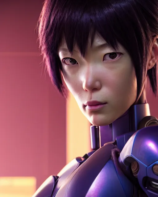 Image similar to weta disney pixar movie still portrait photo of motoko kusanagi the major ghost in the shell : : as cyborg woman by pixar : : by weta, wlop, ilya kuvshinov, rossdraws, artgerm, marvel, maxim cover, latex, octane render, sweaty, iridescent, bright morning, anime, liosh, mucha : :