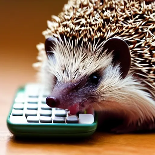 Prompt: a hedgehog using a calculator