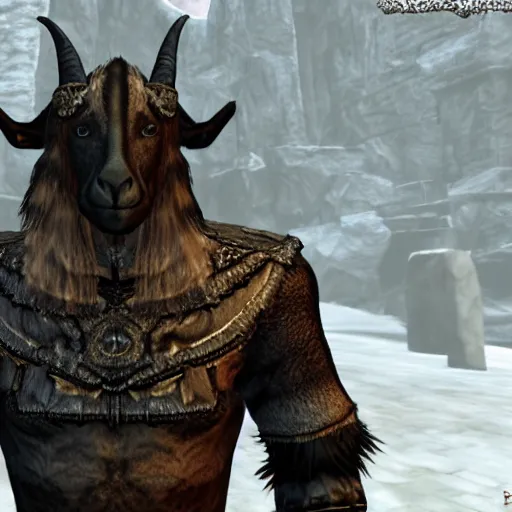 Prompt: an anthropomorphic black goat wizard in skyrim - n 9