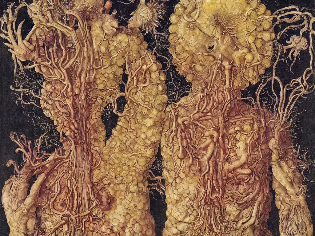 Image similar to Gods of the lungs. Painting by Lucas Cranach, Moebius, Ernst Haeckel