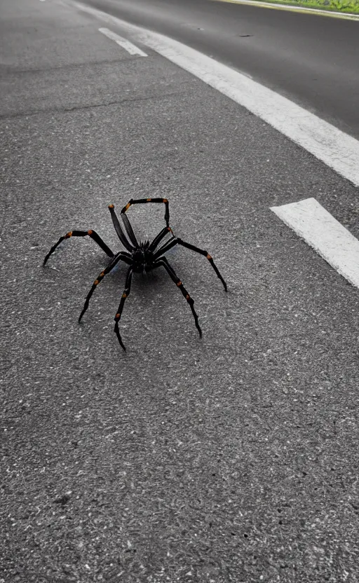 Prompt: a huge spider running cross the road, realistic, 3 5 mm, 4 k