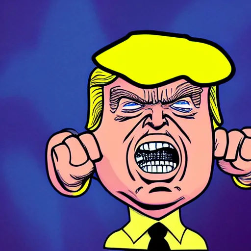 Image similar to donald trump's head as modok, the mental organism designed only for killing, little man in hovering throne, full body, psychic alien with huge head, marvel supervillain character