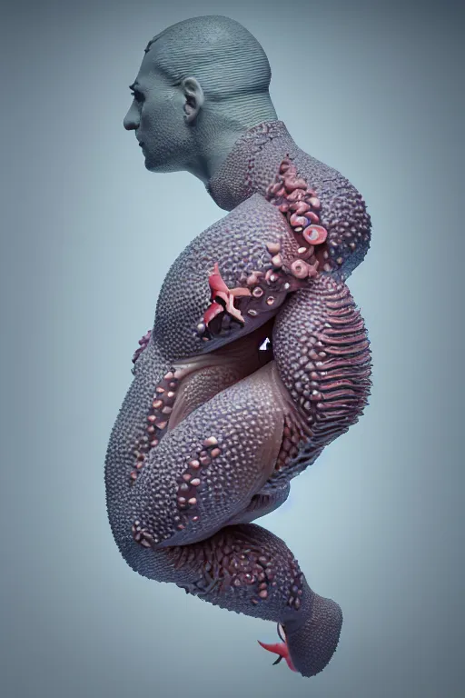 Image similar to a sculpture of fish ocean intertwined, diode lighting, a lovely cornucopia of flowers and human body parts, body parts, heart shaped, highly detailed, octane render, cinematic, shock, sharp focus, ball, an independent psycho, clean, studio lighting