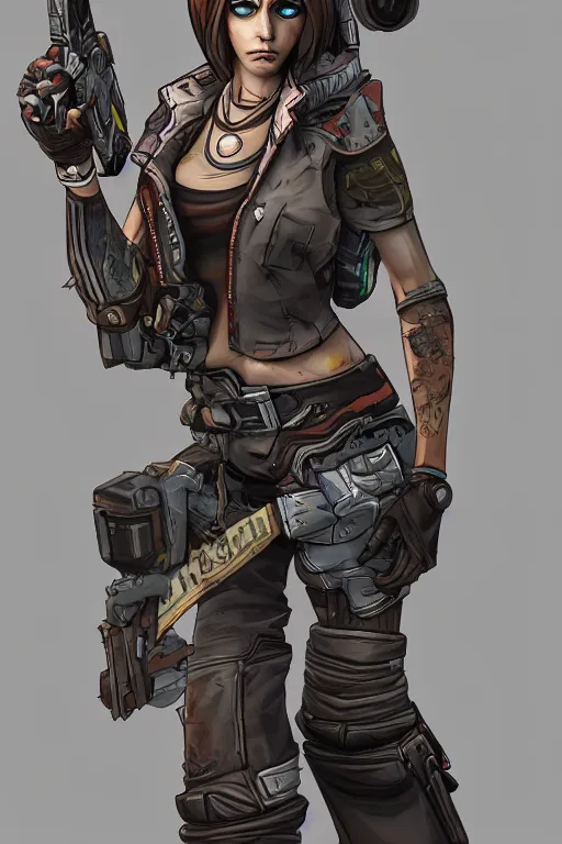 Prompt: borderlands style female character, intricate, highly detailed, digital painting, artstation, concept art, smooth, sharp focus, illustration