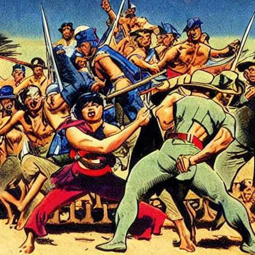 Image similar to a scene of the 1899 philippine-american conflict, comic art by john buscema