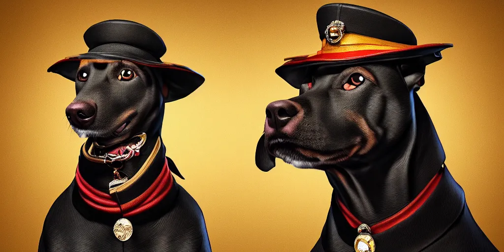 Image similar to portrait of snoop dogg as a literal dog with a hat, digital art, unreal engine