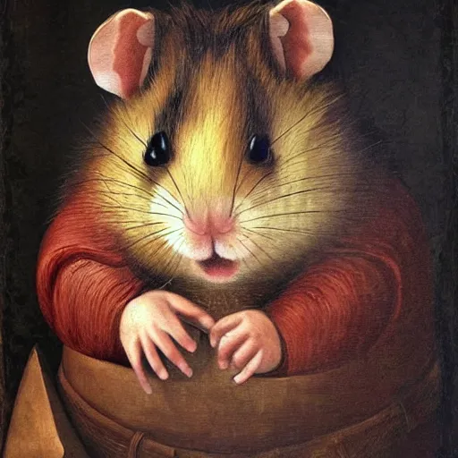 Prompt: portrait of a very stressed, angry hamster, renaissance art, highly detailed, trending on Artstation