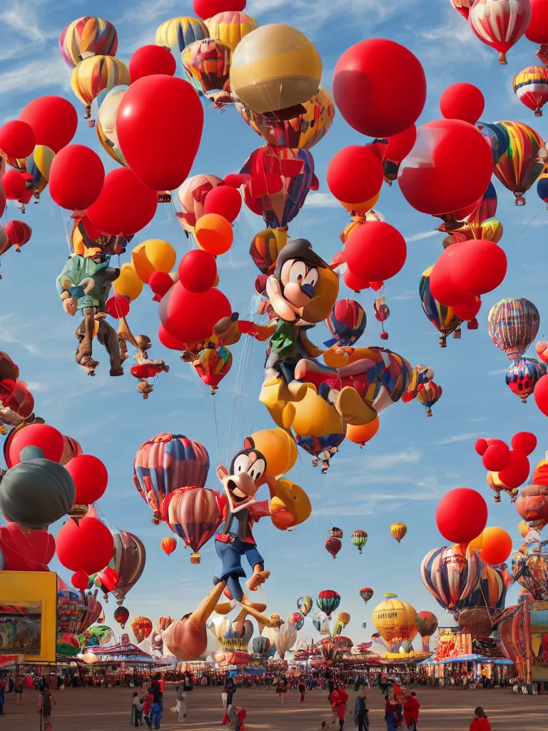 Image similar to balloon man with red balloons at the fair by disney concept artists, blunt borders, rule of thirds