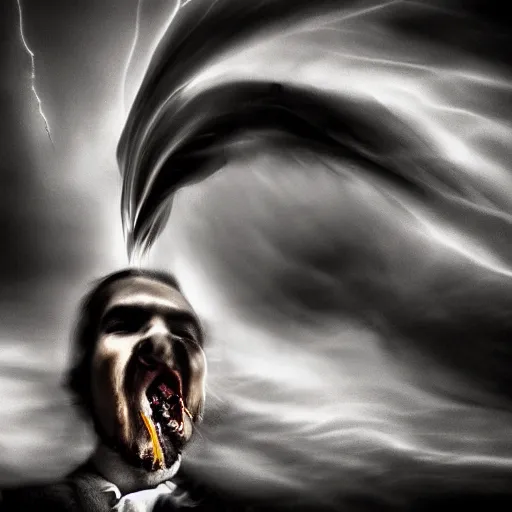 Prompt: a twisted face like a tornado, realistic detailed photography