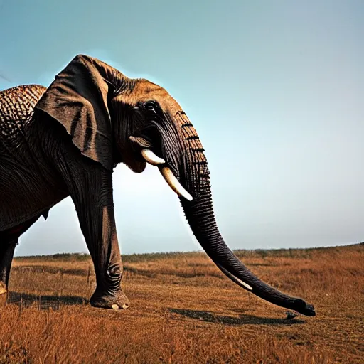 Image similar to a Elephant with the armor of a pangolin, national geographic photograph