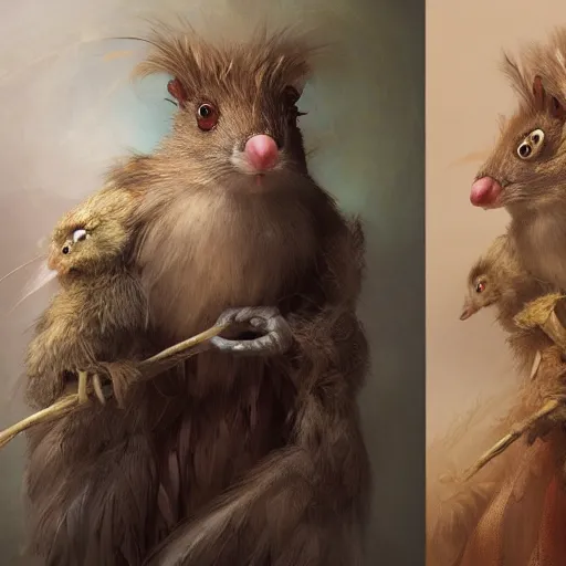 Image similar to portrait character design, a cute feathered mouse, feathers plumage, plumed by brian froud, portrait studio lighting by jessica rossier and brian froud and gaston bussiere