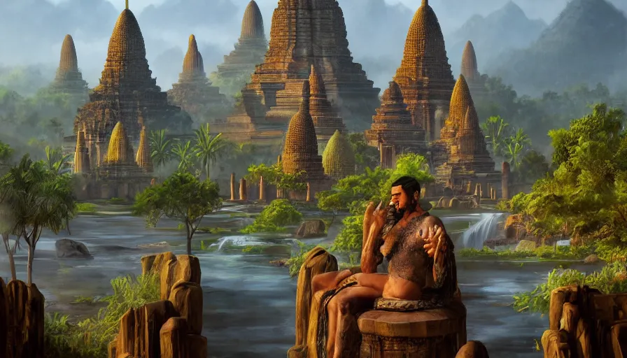 Prompt: ! dream matte painting of beautiful landscape of sukhothai, digital art trending on artstation, elegant, loin cloth, highly detailed, oil painting, artstation, concept art, matte, sharp focus, illustration, hearthstone, art by earl norem