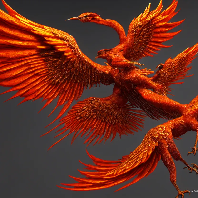 Prompt: Intricate detailed photo of dramatic phoenix bird with spread wings by James Gurney, unreal engine, Trending on artstation.