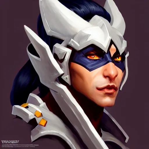 Image similar to Greg Manchess portrait painting of dark elf warrior as Overwatch character, wacky, medium shot, asymmetrical, profile picture, Organic Painting, sunny day, Matte Painting, bold shapes, hard edges, street art, trending on artstation, by Huang Guangjian and Gil Elvgren and Sachin Teng