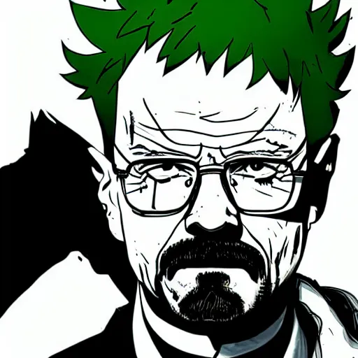 Prompt: walter white as izuku midoriya, yoji shinkawa