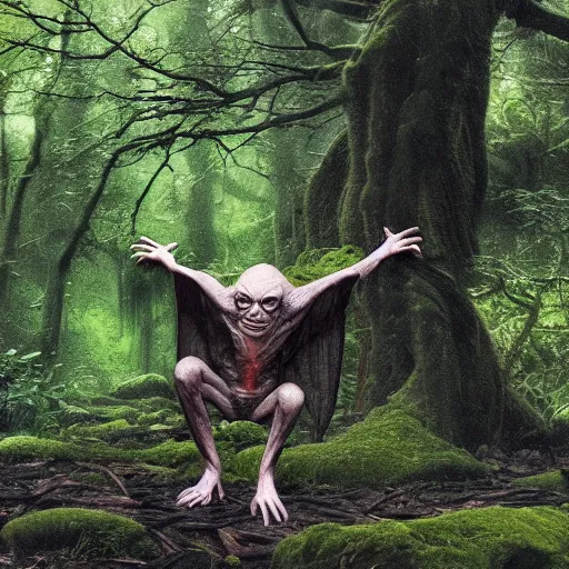 Image similar to Gollum makes twine in rainy forest