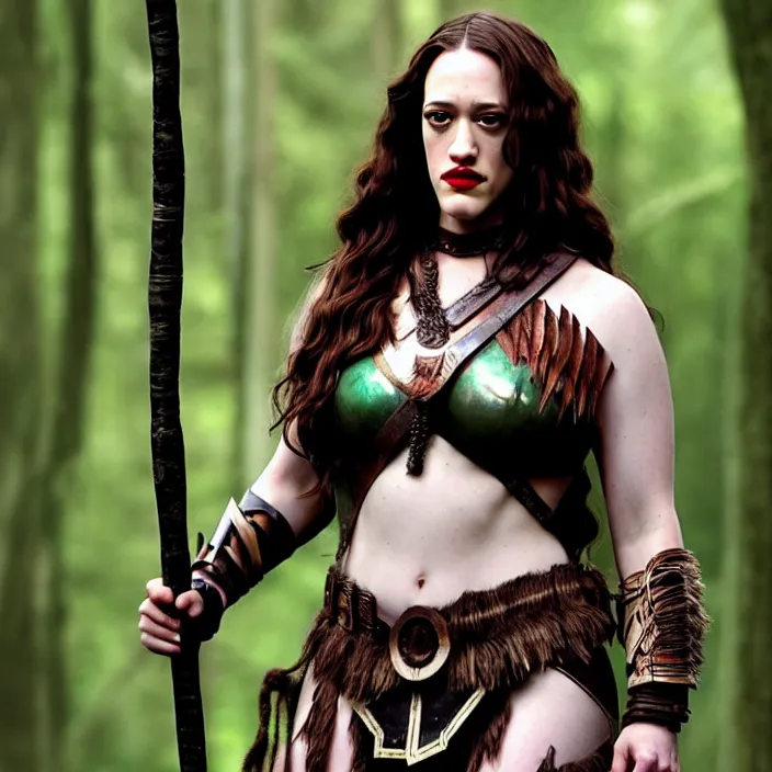 Prompt: full body photograph of kat dennings as a amazon warrior. Extremely detailed. 8k