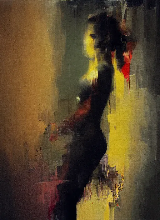 Image similar to a beautiful glitched painting by christian hook of a woman in a bathroom, brushstrokes by jeremy mann, still life, dark colors