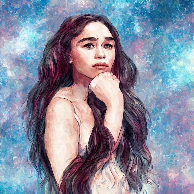 Image similar to Emilia Clarke, beautiful digital art colorful art