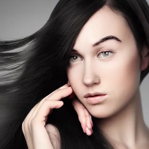 Prompt: an amazing award winning portrait photo of a young woman with black long hair, cinematic masterpiece