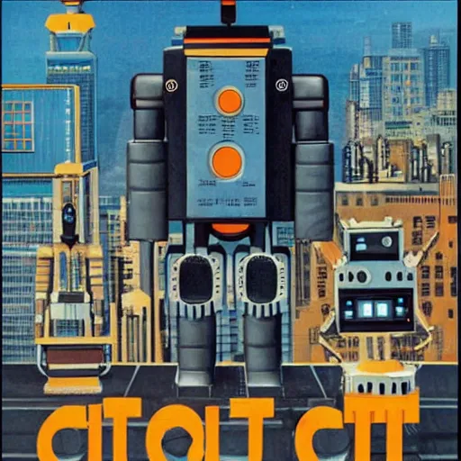 Prompt: Isaac Asimov's Robot City cover art