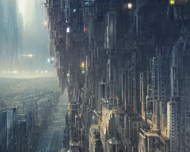 Image similar to great city being watched over by an all-seeing malevolent AI, a sci-fi digital painting by Greg Rutkowski and James Gurney, trending on Artstation, eerily beautiful, highly detailed