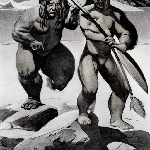Image similar to inuit with spear frank frazetta