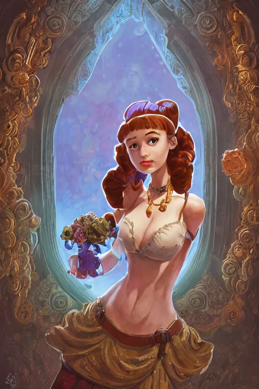 Prompt: scooby doo dressed as slave princess leia, ornate, beautiful, atmosphere, vibe, flowers, concept art illustration, color page, 4 k, tone mapping, doll, akihiko yoshida, james jean, andrei riabovitchev, marc simonetti, yoshitaka amano, digital illustration, greg rutowski, volumetric lighting, sunbeams, particles