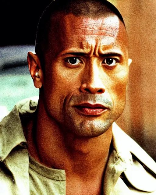 Image similar to film still close - up shot of dwayne johnson as travis bickle from the movie taxi driver. photographic, photography