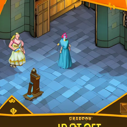 Image similar to a cel-shaded isometric in-game screenshot of Adele in Hades