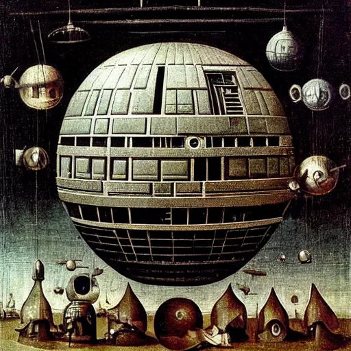 Prompt: the death star, by Hieronymus Bosch