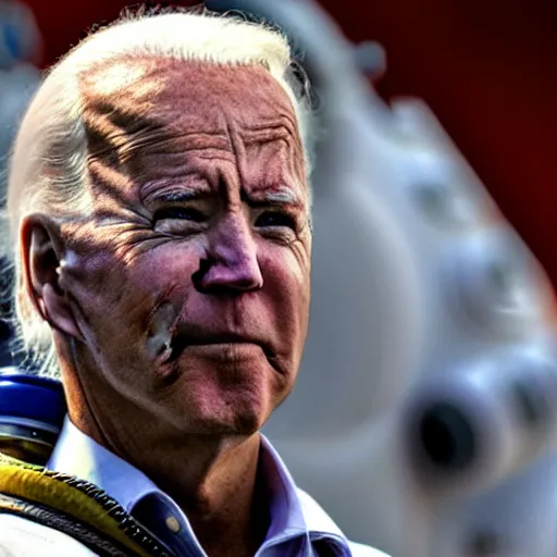 Prompt: A dramatic up close shot of Joe Biden staring into the camera as an astronaut, extremely detailed award winning photo, surreal